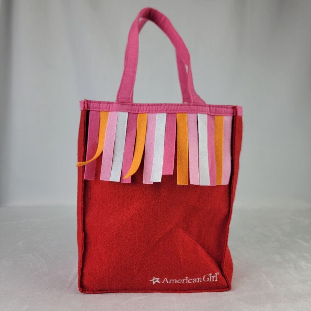 American Girl‎ Bath And Body Works Red Felt Fringe Tote Bag Gift Bag Accessory